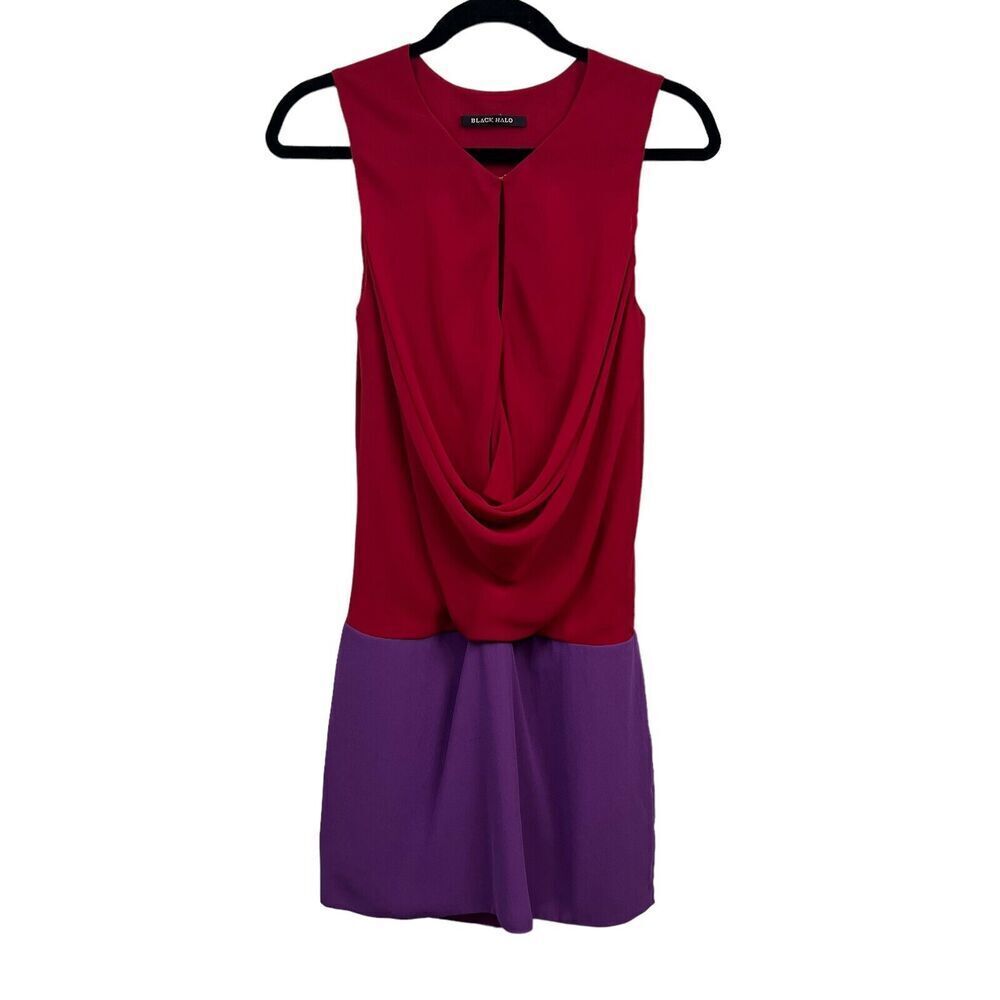 Black Halo Color Block Dress Cowl Keyhole Neck Alo Sleeveless Red Purple Women6*